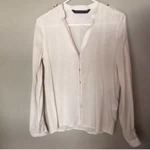 Zara White Button Up with Gold Details